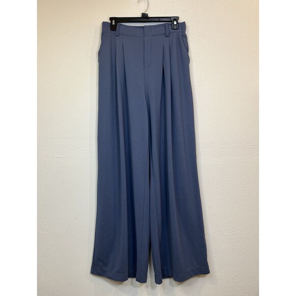 Halara High Waisted Pleated Wide Leg  Palazzo Pant Blue Sz L Knit Utility - Picture 1 of 7